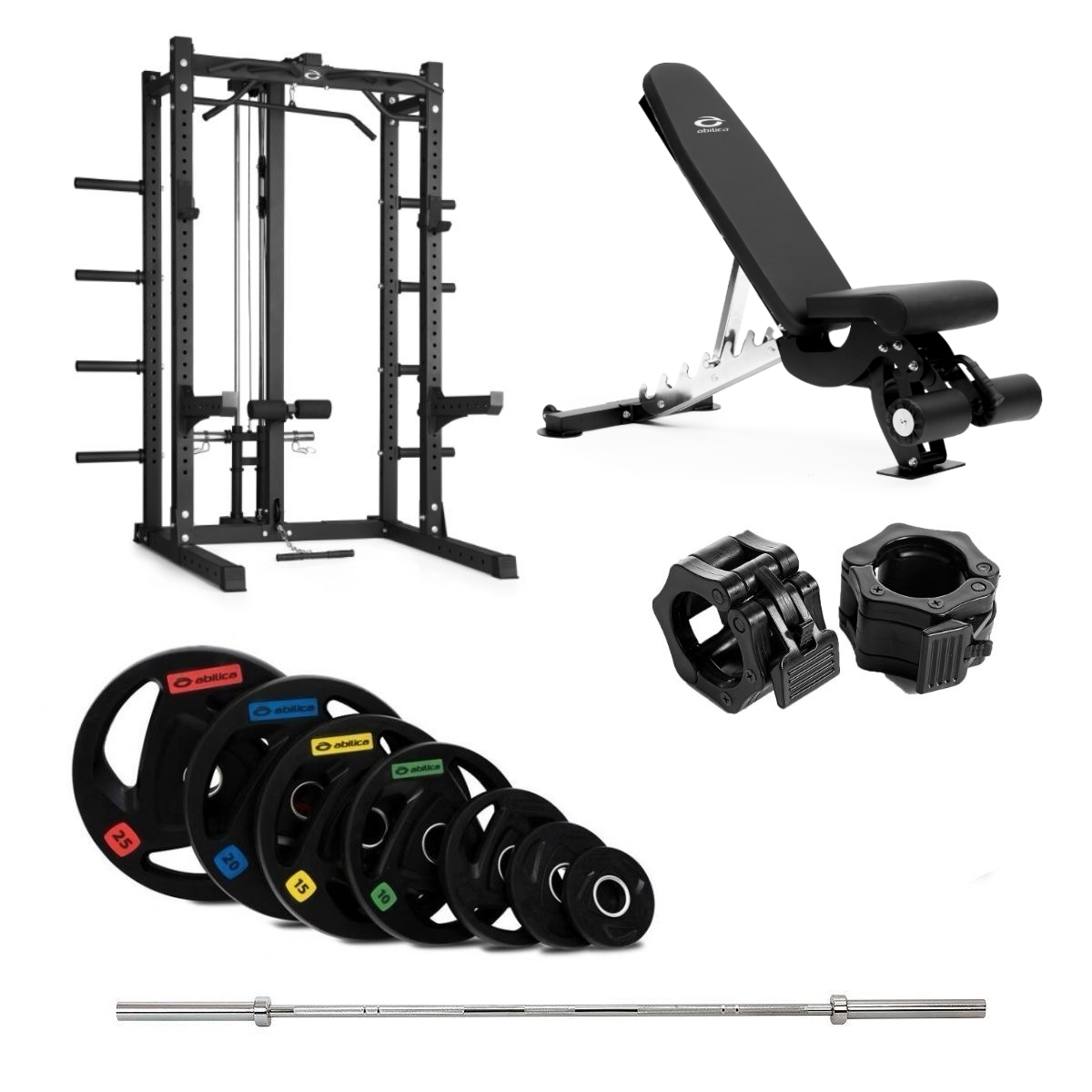 Abilica HR 500 Half Rack Olympic med bænk og nedtræk – 150 kg